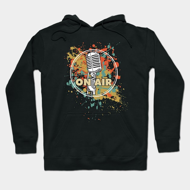 DJ Retro Vintage Vibe On Air Microphone Hoodie by Jay Diloy